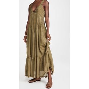 Free People Frankie Pintuck Maxi Dress Olive Green